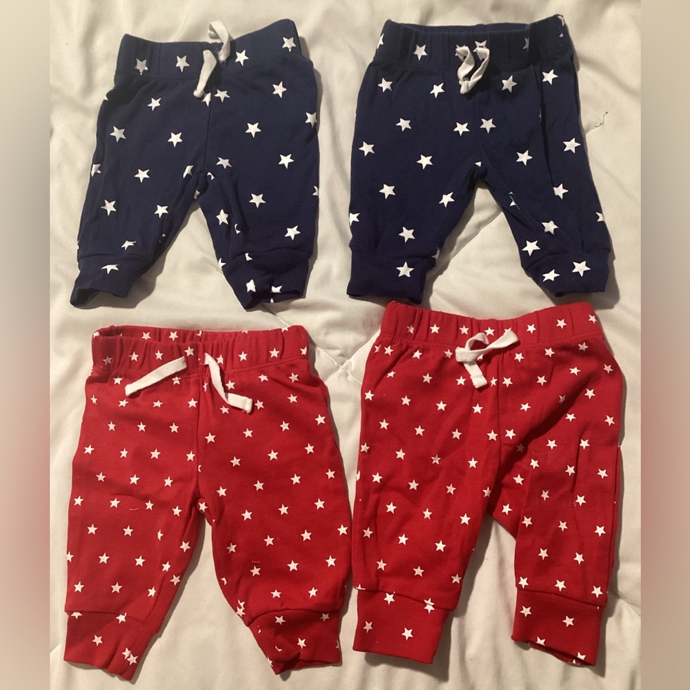 4 Red White and Blue Stars 0-3 Month Stretchy Pants Non Adjustable Draw String